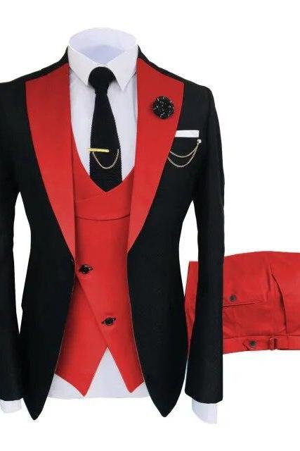 3 Pcs Set Blazers Jacket Vest Pants Men&amp;#039;s Casual Boutique Business Oblique Breasted Vest Suit Coat Trousers Ms115