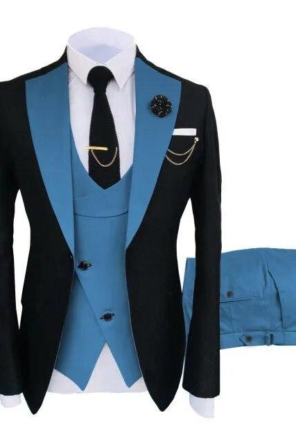 3 Pcs Set Blazers Jacket Vest Pants Men&amp;#039;s Casual Boutique Business Oblique Breasted Vest Suit Coat Trousers Ms117