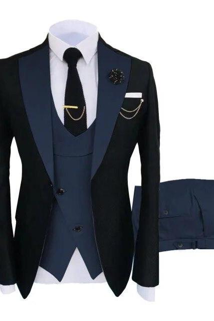 3 Pcs Set Blazers Jacket Vest Pants Men&amp;#039;s Casual Boutique Business Oblique Breasted Vest Suit Coat Trousers Ms120