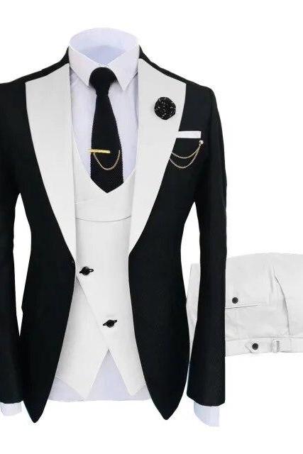 3 Pcs Set Blazers Jacket Vest Pants Men&amp;#039;s Casual Boutique Business Oblique Breasted Vest Suit Coat Trousers Ms121