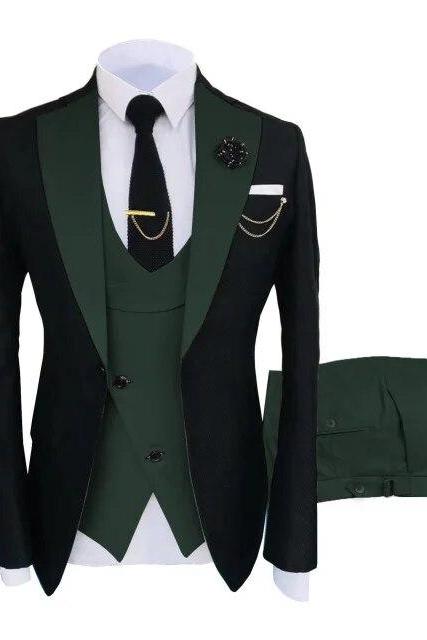 3 Pcs Set Blazers Jacket Vest Pants Men&amp;#039;s Casual Boutique Business Oblique Breasted Vest Suit Coat Trousers Ms122