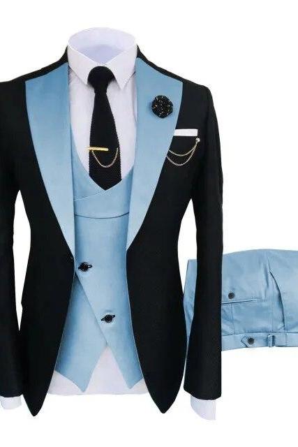 3 Pcs Set Blazers Jacket Vest Pants Men&amp;#039;s Casual Boutique Business Oblique Breasted Vest Suit Coat Trousers Ms124