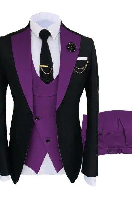 3 Pcs Set Blazers Jacket Vest Pants Men&amp;#039;s Casual Boutique Business Oblique Breasted Vest Suit Coat Trousers Ms125