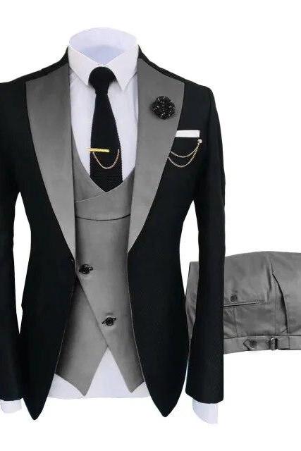 3 Pcs Set Blazers Jacket Vest Pants Men&amp;#039;s Casual Boutique Business Oblique Breasted Vest Suit Coat Trousers Ms126