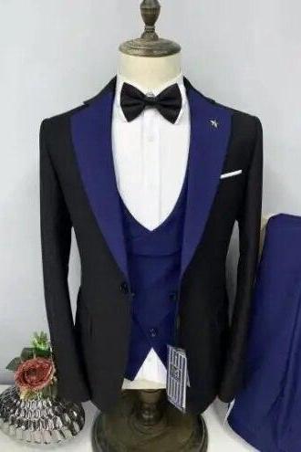 3 Pcs Set Blazers Jacket Vest Pants Men&amp;#039;s Casual Boutique Business Oblique Breasted Vest Suit Coat Trousers Ms128