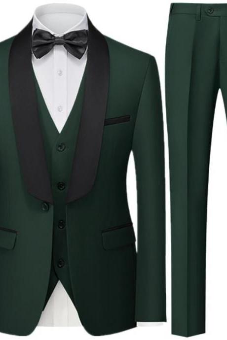 Men British Style Slim Suit 3 Piece Set Jacket Vest Pants / Male Business Gentleman High End Custom Dress Blazers Coat Ms150