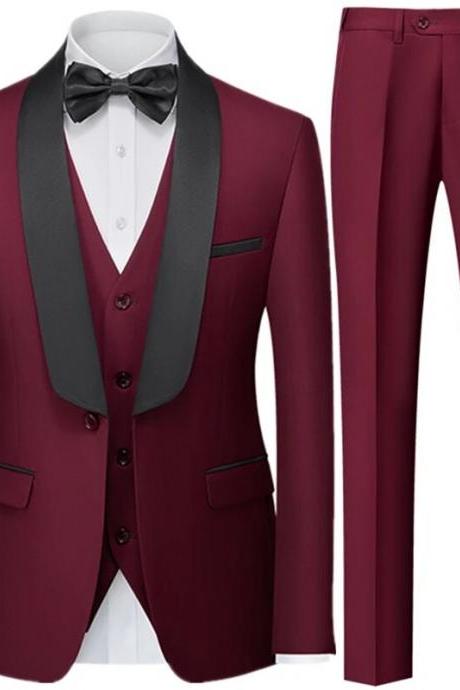 Men British Style Slim Suit 3 Piece Set Jacket Vest Pants / Male Business Gentleman High End Custom Dress Blazers Coat Ms151