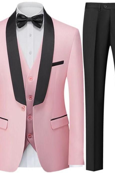 Men British Style Slim Suit 3 Piece Set Jacket Vest Pants / Male Business Gentleman High End Custom Dress Blazers Coat Ms154