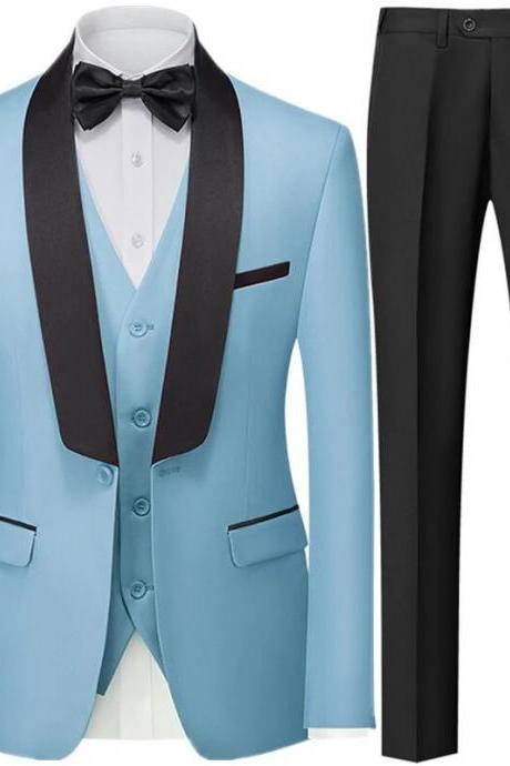 Men British Style Slim Suit 3 Piece Set Jacket Vest Pants / Male Business Gentleman High End Custom Dress Blazers Coat Ms156