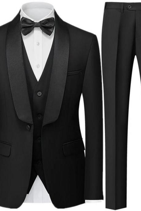 Men British Style Slim Suit 3 Piece Set Jacket Vest Pants / Male Business Gentleman High End Custom Dress Blazers Coat Ms158