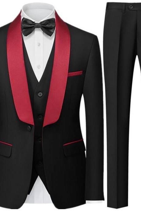 Men British Style Slim Suit 3 Piece Set Jacket Vest Pants / Male Business Gentleman High End Custom Dress Blazers Coat Ms159