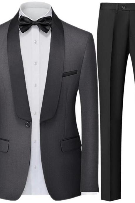 Men British Style Slim Suit 2 Piece Set Jacket Pants Male Business Gentleman High End Custom Dress Blazers Coat Ms161