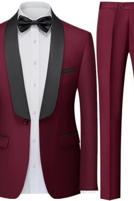 Men British Style Slim Suit 2 Piece Set Jacket Pants Male Business Gentleman High End Custom Dress Blazers Coat Ms163