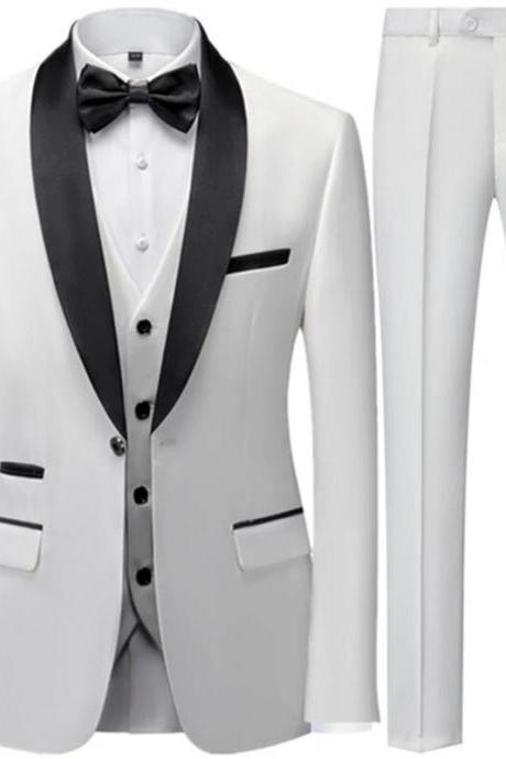Suit Coat Pants Vest 3 Pcs Set Men&amp;#039;s Casual Boutique Business Wedding Groom Dress Blazers Jacket Trousers Ms170
