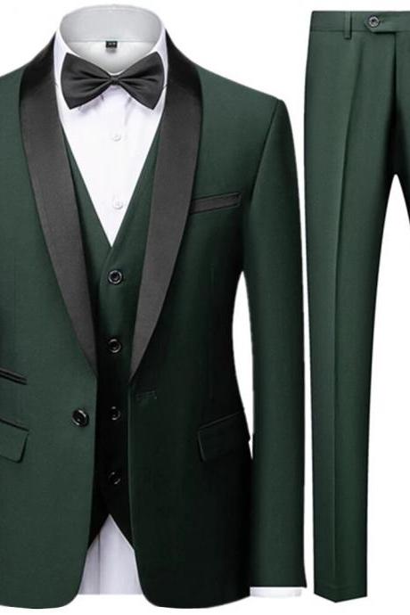 Suit Coat Pants Vest 3 Pcs Set Men&amp;#039;s Casual Boutique Business Wedding Groom Dress Blazers Jacket Trousers Ms171