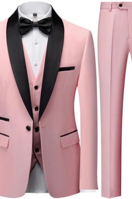 Suit Coat Pants Vest 3 Pcs Set Men&amp;#039;s Casual Boutique Business Wedding Groom Dress Blazers Jacket Trousers Ms172