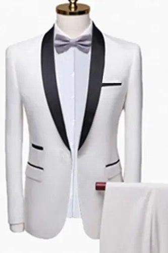 Men Lapel Black Collar 2 Pcs Suit Set Coat Trousers Business Groomsmen Groom Wedding Dress Fprmal Blazer Pants Waistcoat Ms186