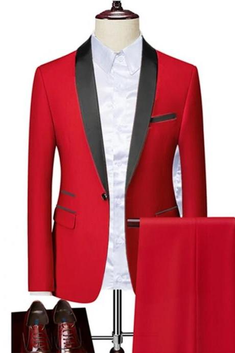 Men Lapel Black Collar 2 Pcs Suit Set Coat Trousers Business Groomsmen Groom Wedding Dress Fprmal Blazer Pants Waistcoat Ms189