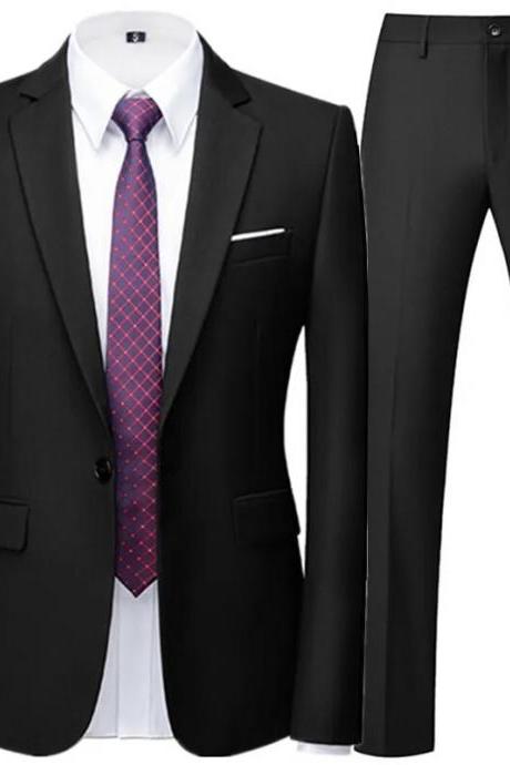 Men&amp;#039;s Business Casual Solid Color Suits Male Blazers 2 Pcs Jacker Coat Trousers Pants Ms192