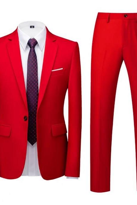 Men's Business Casual Solid Color Suits Male Blazers 2 Pcs Jacker Coat Trousers Pants Ms193