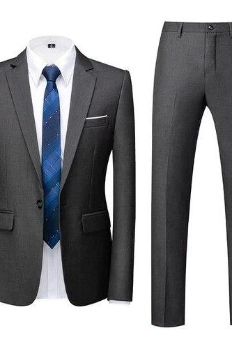 Men&amp;#039;s Business Casual Solid Color Suits Male Blazers 2 Pcs Jacker Coat Trousers Pants Ms194