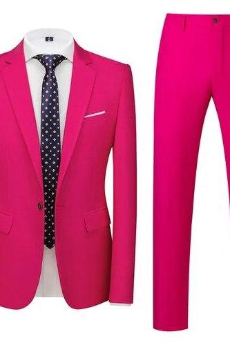 Men's Business Casual Solid Color Suits Male Blazers 2 Pcs Jacker Coat Trousers Pants Ms197