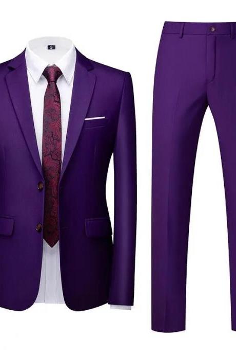Men's Business Casual Solid Color Suits Male Blazers 2 Pcs Jacker Coat Trousers Pants Ms198