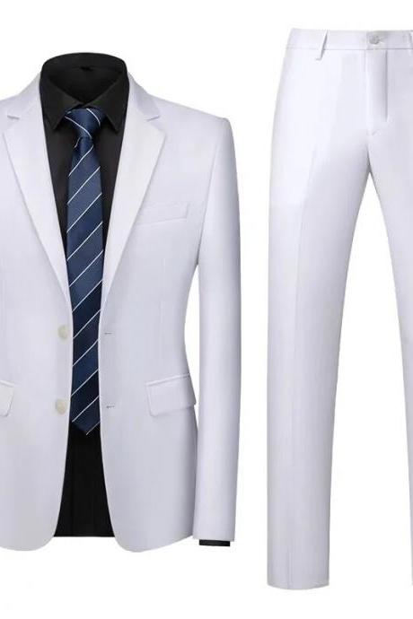 Men's Business Casual Solid Color Suits Male Blazers 2 Pcs Jacker Coat Trousers Pants Ms199