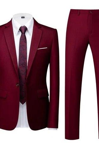Men&amp;#039;s Business Casual Solid Color Suits Male Blazers 2 Pcs Jacker Coat Trousers Pants Ms200