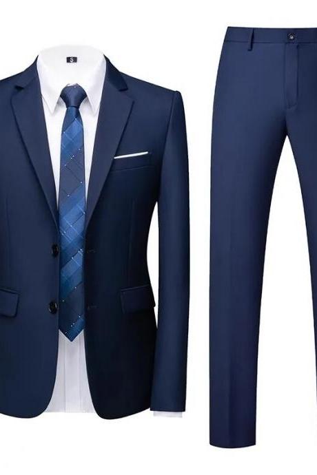 Men&amp;#039;s Business Casual Solid Color Suits Male Blazers 2 Pcs Jacker Coat Trousers Pants Ms201
