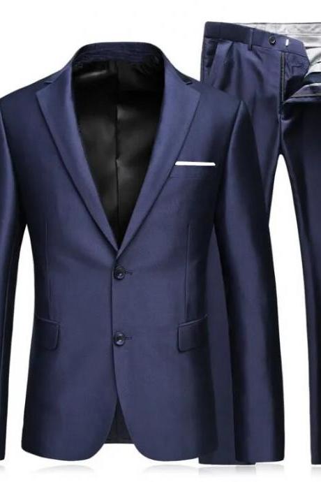 Men&amp;#039;s Business High Quality Gentleman Black 2 Piece Suit Set Blazers Coat Jacket Pants Classic Trousers Ms218