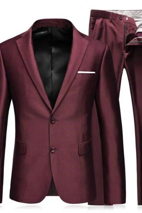 Men&amp;#039;s Business High Quality Gentleman Black 2 Piece Suit Set Blazers Coat Jacket Pants Classic Trousers Ms219