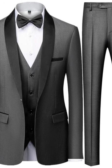 Men&amp;#039;s British Style Slim Suit 3 Piece Set Jacket Vest Pants Male Business Gentleman High End Custom Dress Blazers Coat Ms228