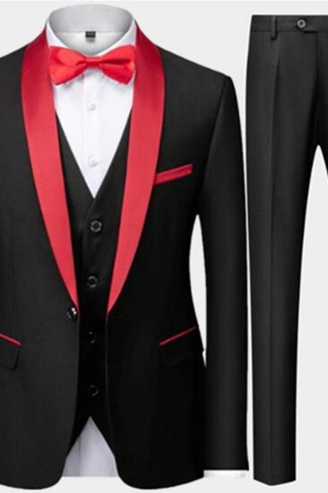 Men&amp;#039;s British Style Slim Suit 3 Piece Set Jacket Vest Pants Male Business Gentleman High End Custom Dress Blazers Coat Ms236