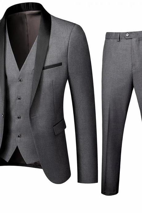 Men's British Style Slim Suit 3 Piece Set Jacket Vest Pants Male Business Gentleman High End Custom Dress Blazers Coat Ms238