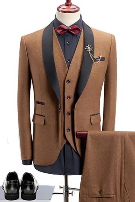 Men High End Business Slim Thick Color 3 Piece Suit Set Coat Vest Pants Wedding Banquet Gentleman Blazers Jacket Coat Ms248