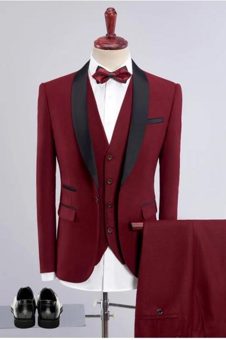 Men High End Business Slim Thick Color 3 Piece Suit Set Coat Vest Pants Wedding Banquet Gentleman Blazers Jacket Coat Ms252