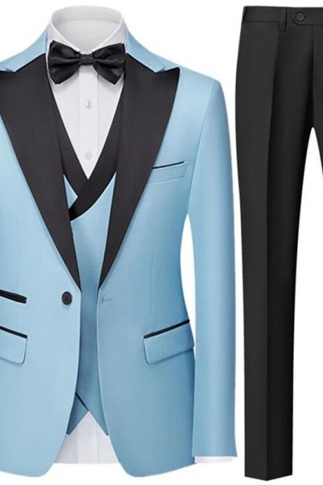 Men Slim Suit 3 Piece Set Jacket Vest Pants / Male Business Gentleman High End 3 Pcs Casual Dress Blazers Coat Trousers Ms253