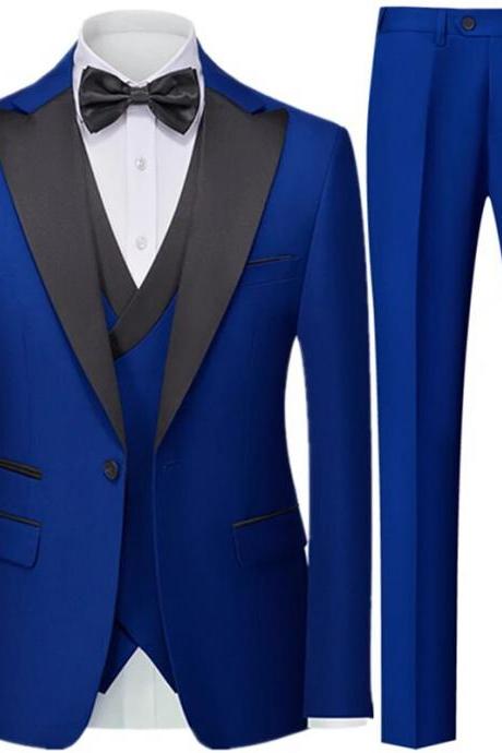 Men Slim Suit 3 Piece Set Jacket Vest Pants / Male Business Gentleman High End 3 Pcs Casual Dress Blazers Coat Trousers Ms254