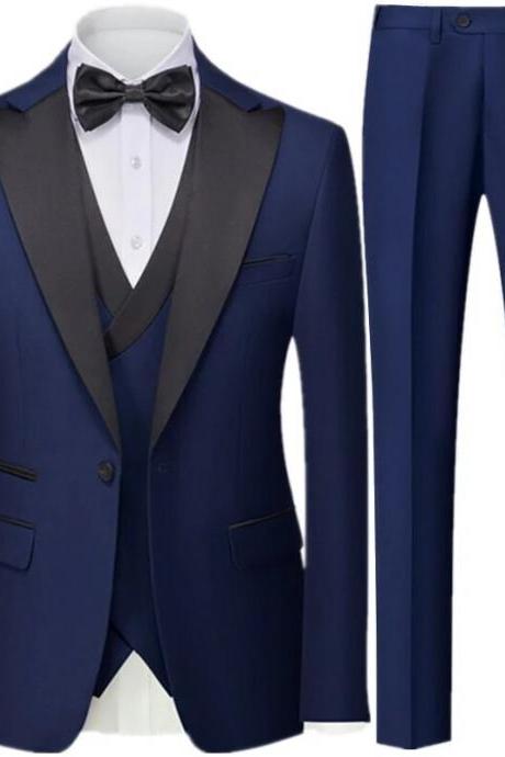 Men Slim Suit 3 Piece Set Jacket Vest Pants / Male Business Gentleman High End 3 Pcs Casual Dress Blazers Coat Trousers Ms255