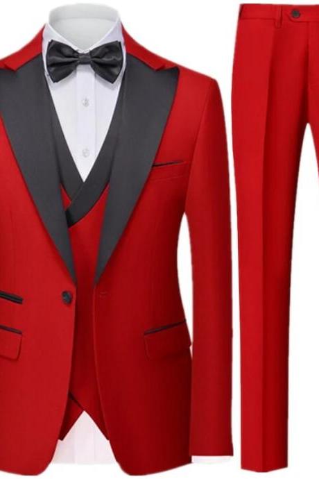 Men Slim Suit 3 Piece Set Jacket Vest Pants / Male Business Gentleman High End 3 Pcs Casual Dress Blazers Coat Trousers Ms256