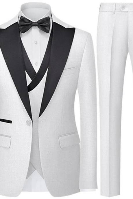 Men Slim Suit 3 Piece Set Jacket Vest Pants / Male Business Gentleman High End 3 Pcs Casual Dress Blazers Coat Trousers Ms257