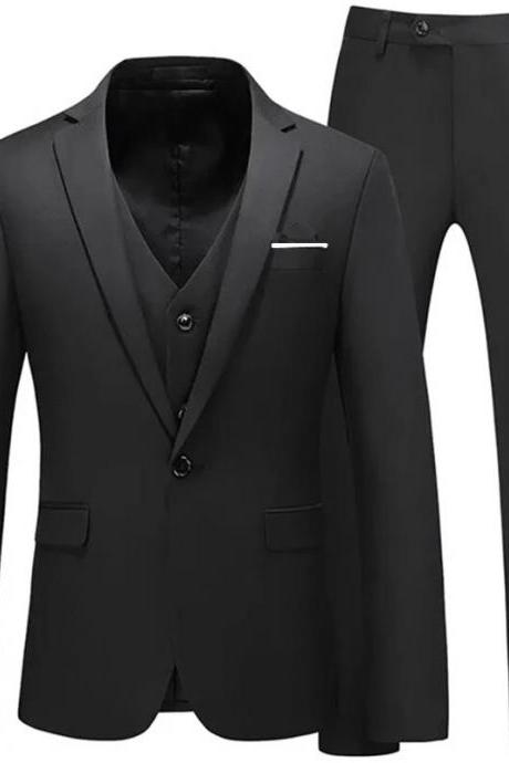 Men's Business Fashion High Quality Gentleman Black 3 Piece Suit Set / Blazers Coat Jacket Pants Classic Trousers Vest Ms260