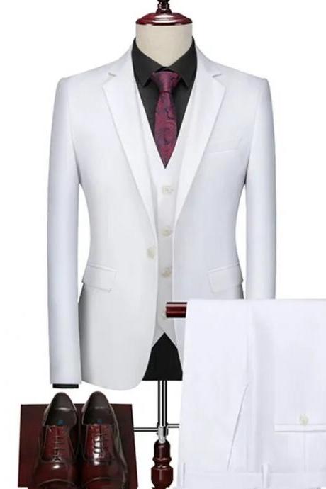 Men&amp;#039;s Casual Solid Color 3 Pieces Suits Male One Button Blazers Jacker Coat Trousers Pants Vest Waistcoat Ms261