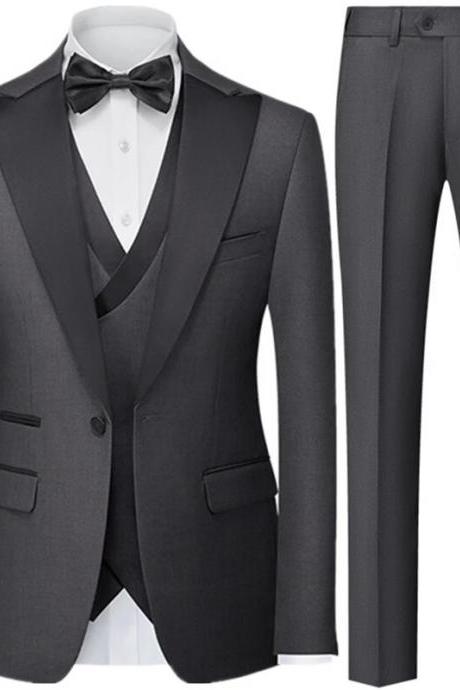 Men British Style Slim Suit 3 Piece Set Jacket Vest Pants / Male Business Gentleman High End Custom Dress Blazers Coat Ms266