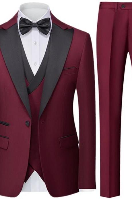 Men British Style Slim Suit 3 Piece Set Jacket Vest Pants / Male Business Gentleman High End Custom Dress Blazers Coat Ms269