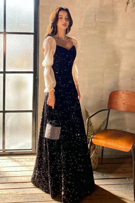Black Full Length Evening Dress Formal Dress Sa1790