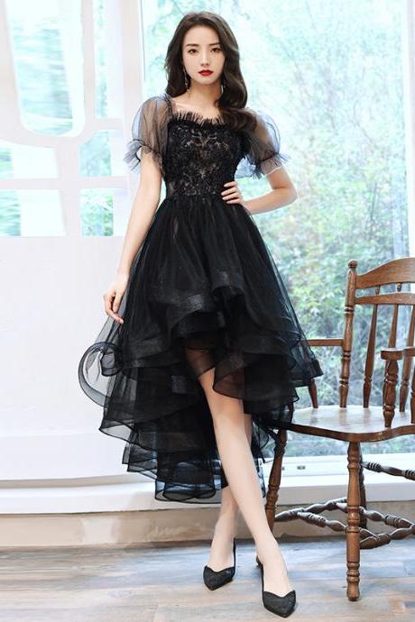Black Short Sleeve Hi-lo Women Prom Dress Evening Dress Formal Dress Sa1804