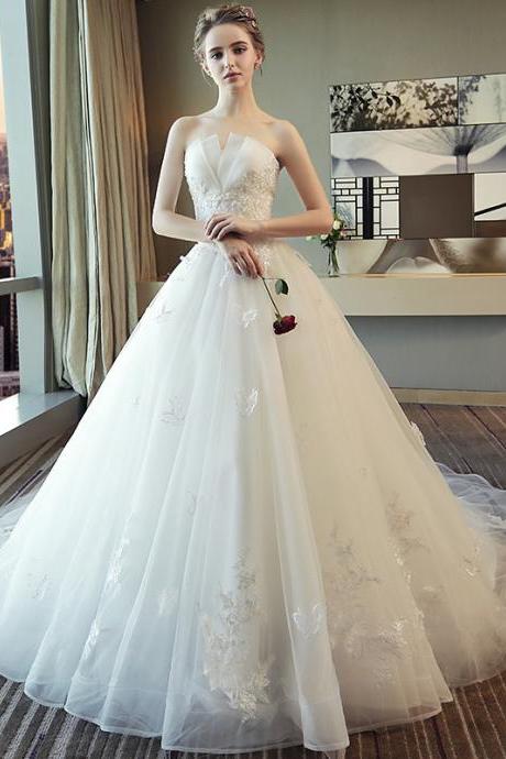 White Strapless Wedding Dress Formal Dress Prom Dress Sa1811
