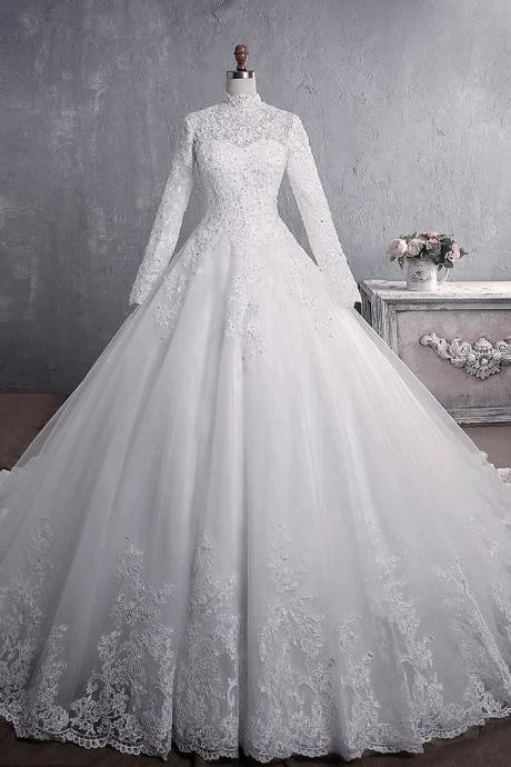 Long Sleeve White Lace Wedding Dress Formal Dress Sa1812